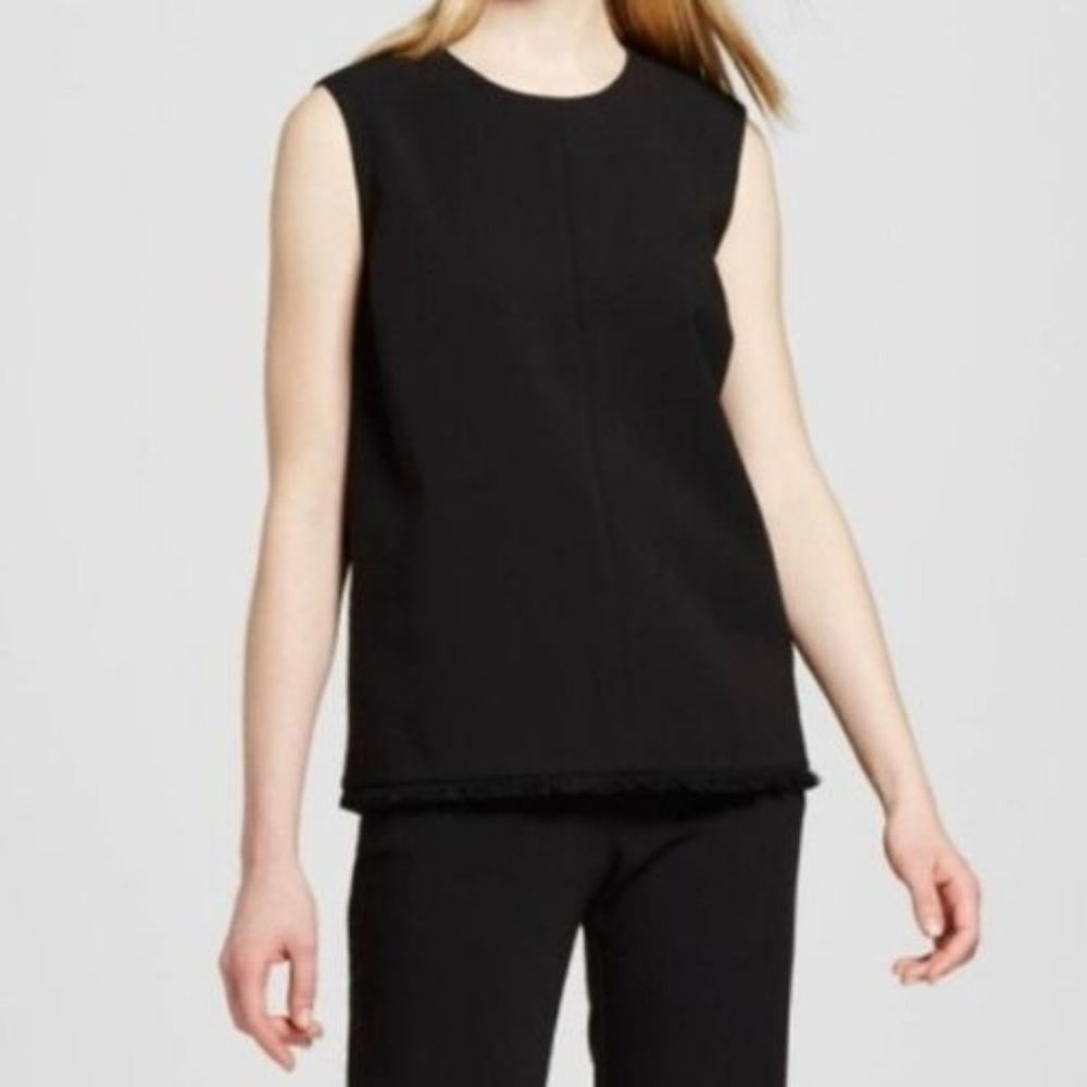 Victoria Beckham Black Twill Fringe Hem Tank Top Size XL NWT